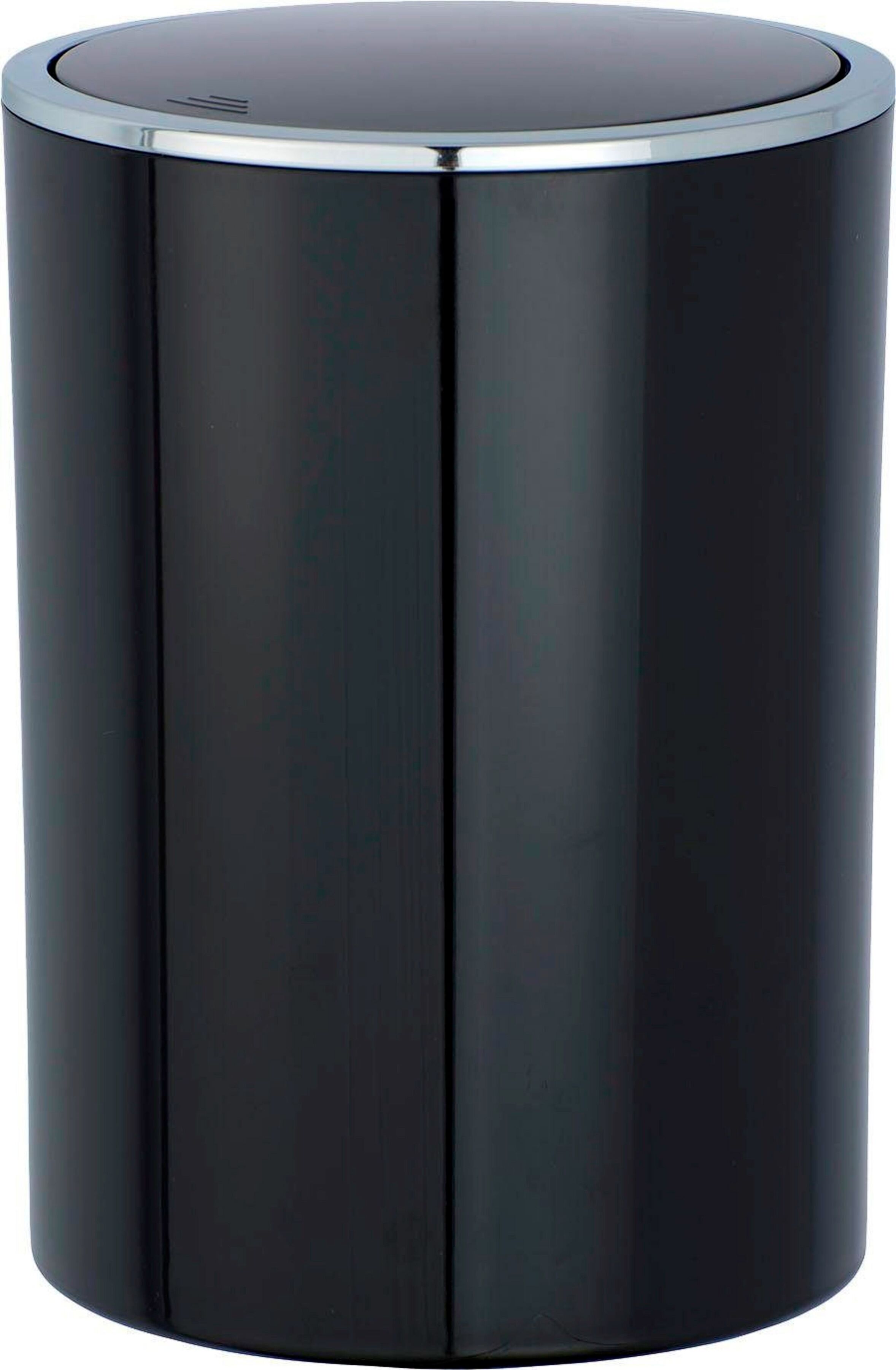 Mülleimer WENKO "Inca", schwarz (schwarz, chromfarben), B:18,5cm H:25,5cm T:18,5cm Ø:18,5cm, Kunststoff, Mülleimer, Mülleimer, mit Schwingdeckel, 5 Liter schwarz, chromfarben B/H/T: 18,5cm x 25,5cm x 18,5cm, 5 l