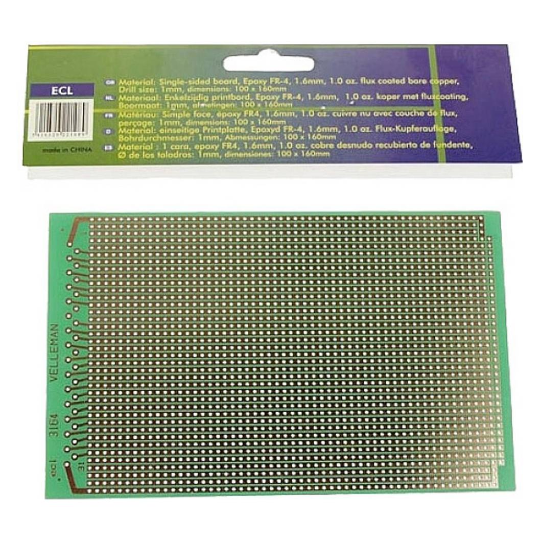Velleman EUROPLATINE - VOLLER LÖTSTREIFEN - 100x160mm - FR4 (25 Stück / Blister) (B/ECL)