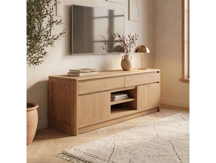 Meuble TV 2 portes + 2 tiroirs 160x37x58cm en teck naturel - BALI