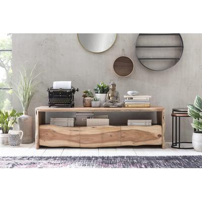 Lowboard SIT "Domburg aus massiver Akazie mit natürlicher Baumkante – Unikat", beige (natur), B:146cm H:46cm T:50cm, Massivholz, Sideboards, Lowboard, 3 Schubladen & offenes Fach für vielseitigen Stauraum