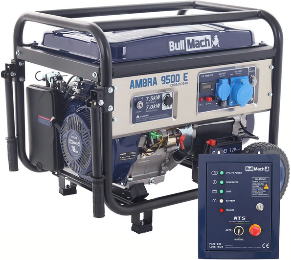 BullMach AMBRA 9500 E - Groupe électrogène 7.5 Kw monophasé - Boîtier ATS inclus