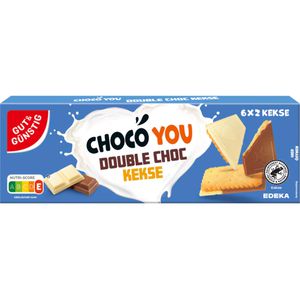 Gut&Günstig Kekse Choco You Double Choc Butterkekse, weißer- & Vollmilchschokolade, je 2 Kekse à 13,3 g, 6 Pack