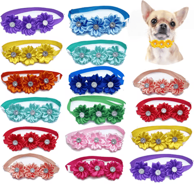 Inspire Picks Cute Flower Pet Bow Ties With Diamond Accents Colorful Grooming Accessories For Dogs & Cats (50 100PCS) mixed Colors 50pcs