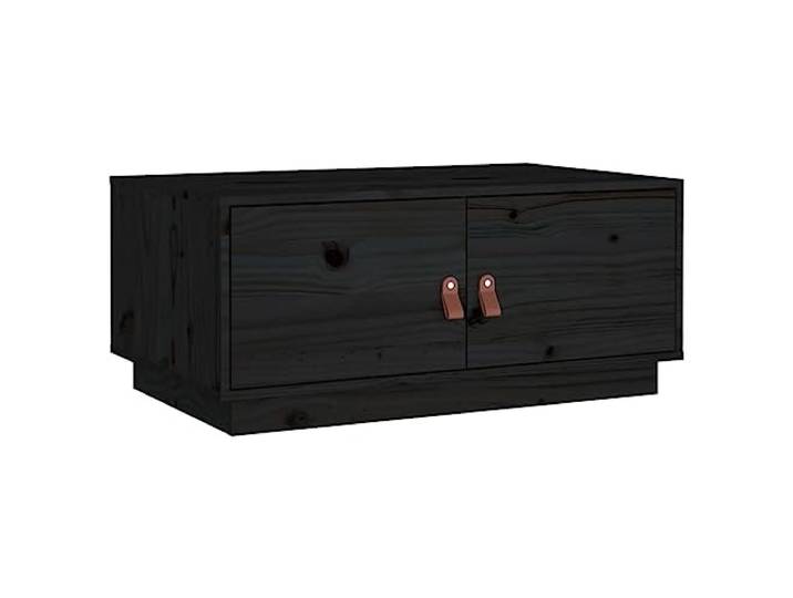 Tmriohed Couchtisch Schwarz 80x50x35 cm Massivholz Kiefer Moderner Sofatisch mit Fächern für Zeitungen und Bücher, rustikale Holzstruktur für das Wohnzimmer.