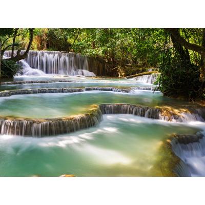 Fototapete PAPERMOON "Forest Waterfall Laos", bunt, B:4m L:2,6m, Vlies, Tapeten