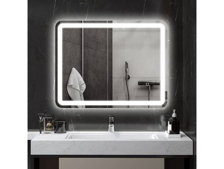 HOMCOM Miroir LED Anti-buée 70x90cm Luminosité Réglable Argent