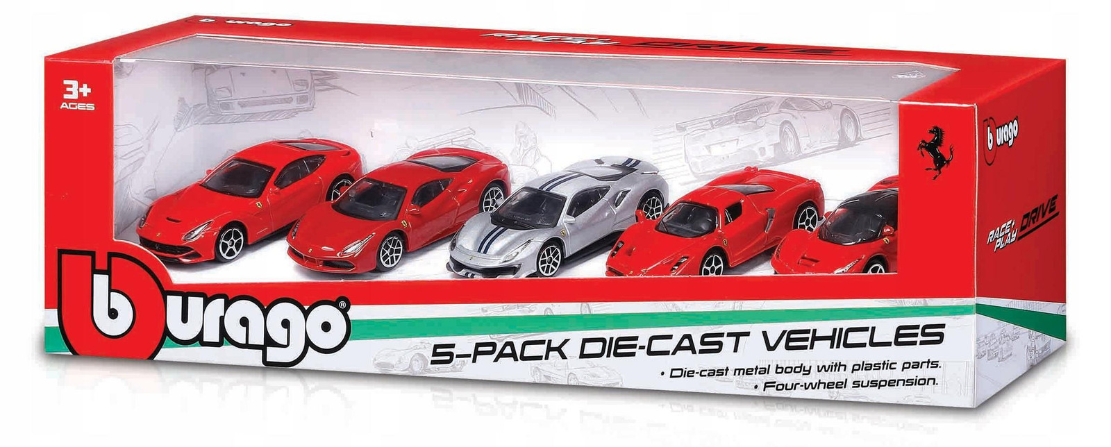 Bburago Ferrari modelauto set 1:64, 5-delige set met LaFerrari, 488 Pista en Enzo