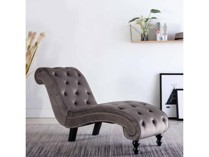 HGPOTUY Chaiselongue Grau Samt mit Knopfpolsterung und Schnörkel-Design Dicke Polsterung, weicher Samtbezug, ergonomisches Schnörkel-Design, Knopfpolsterung, maximal 110 kg pro Sitzplatz