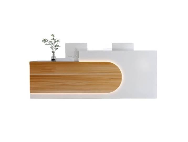 JQslycdmv Empfangstheke mit LED, for Büro, Wohnzimmer, Cafeteria Schubladen mit Schloss, Schränke mit Türen, Tastaturunterstützung, breiter Tisch, Highboard(White – right,140cm)