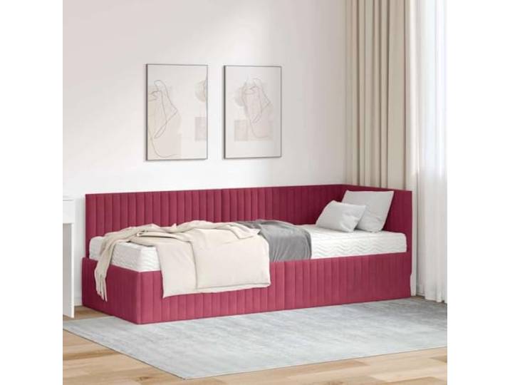 RJPLMFV Eckbettgestell, Velours, Grün, mit Matratze, 2 Stück Kopfteil zur Wandmontage, Lattenrost, Bezug aus Polysamt, einfache Reinigung, einfache Montage