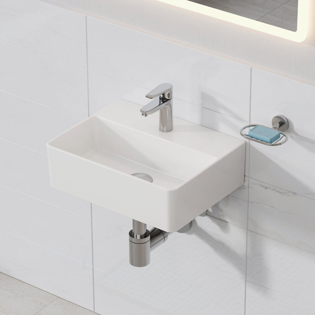 HOROW Basin 390mm L x 300mm W White Ceramic Rectangular Sink with Overflow white 300mm W