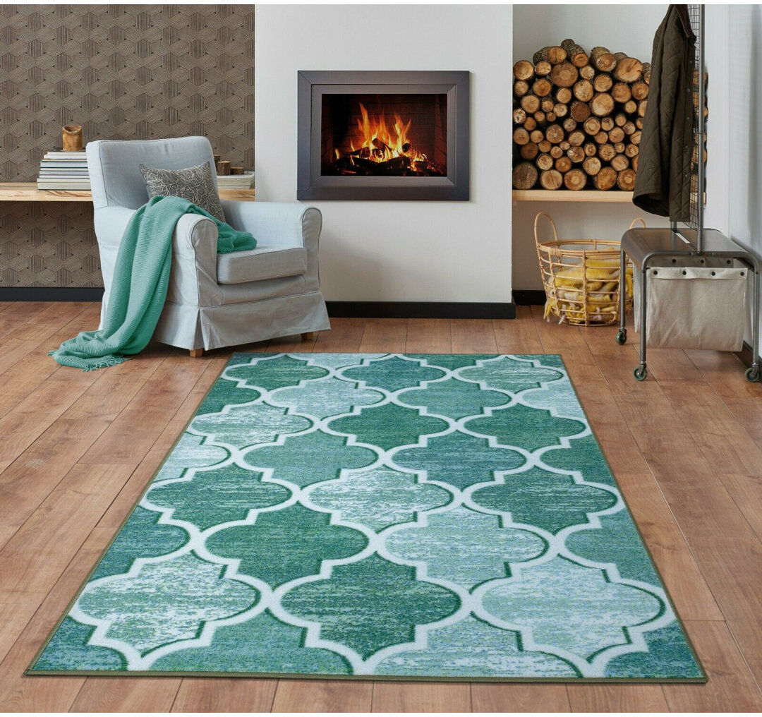Rosalind Wheeler Aulii Geometric Area Rug Aqua Rectangle 160cm x 230cm