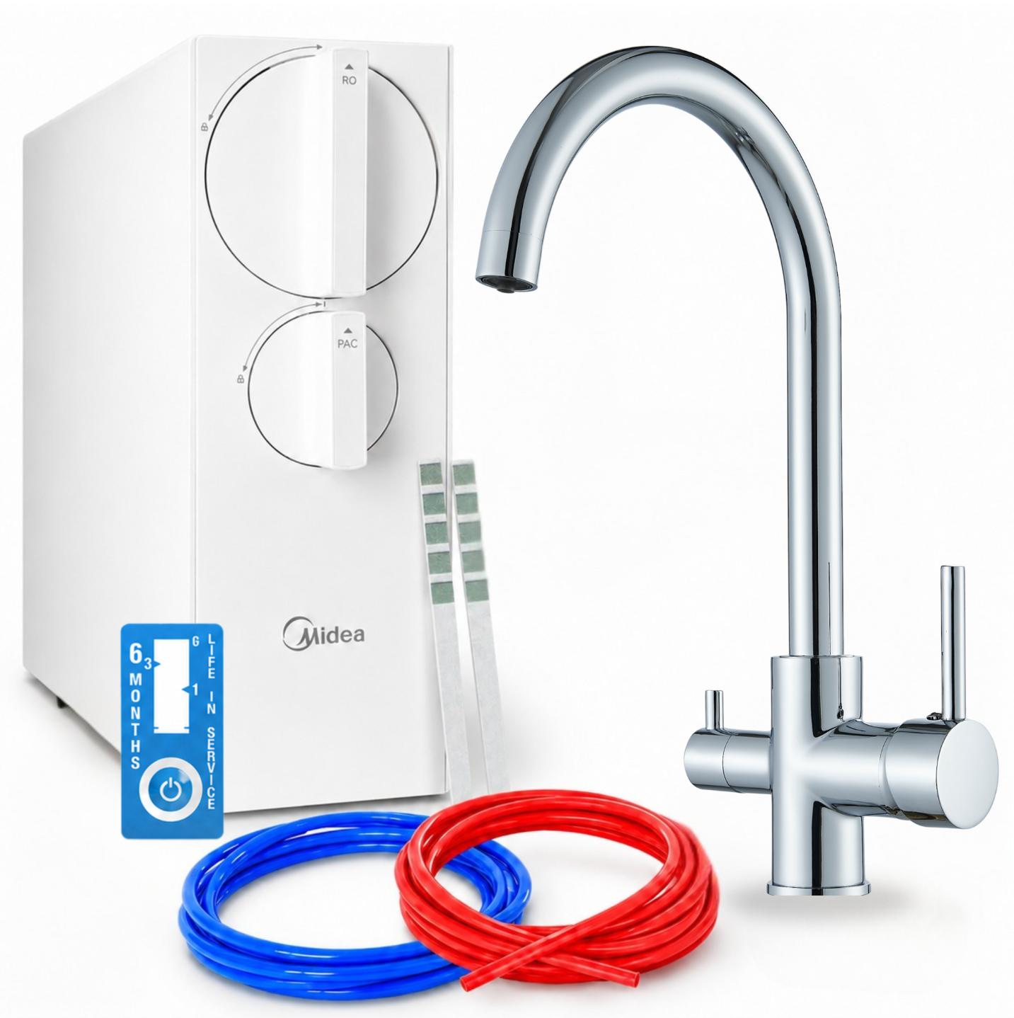 Umkehrosmose-Wasserfilteranlage Ari Linko 800 Gpd Tanklos Mit Zweigriffarmatur, Perlator, Luftsprudler, Schwenkbarem Auslauf, Chrom, Messing