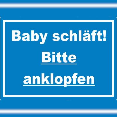 HB-Druck Das Baby schläft Bitte anklopfen Aufkleber mit Text blau-weiss A6 (105x148mm)