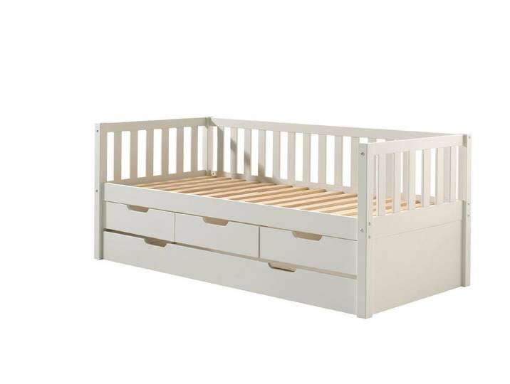58 aufm Kessel Bettgestell Ausziehbett Karena 211x98x86 Kojenbett Hochbett Massivholz Weiß (inkl. Versand, Lieferung bis Verwendungsstelle), Liegefläche 90x200, Funktionsbett inkl. Lattenrost, Bettschublade