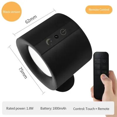 Friendly Fresh Finds Rechargeable Wall Lamp With Magnetic LED Spotlight, 360 Rotation & Remote Control black