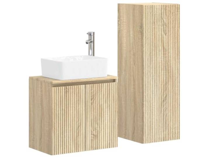 Favemtsl Badezimmermöbel-Set 2-teilig Sonoma-Eiche Wandmontage Platzsparende Wandmontage für Badezimmer und Gäste-WC mit flexiblem Wandschrank, Waschbecken und Armatur.