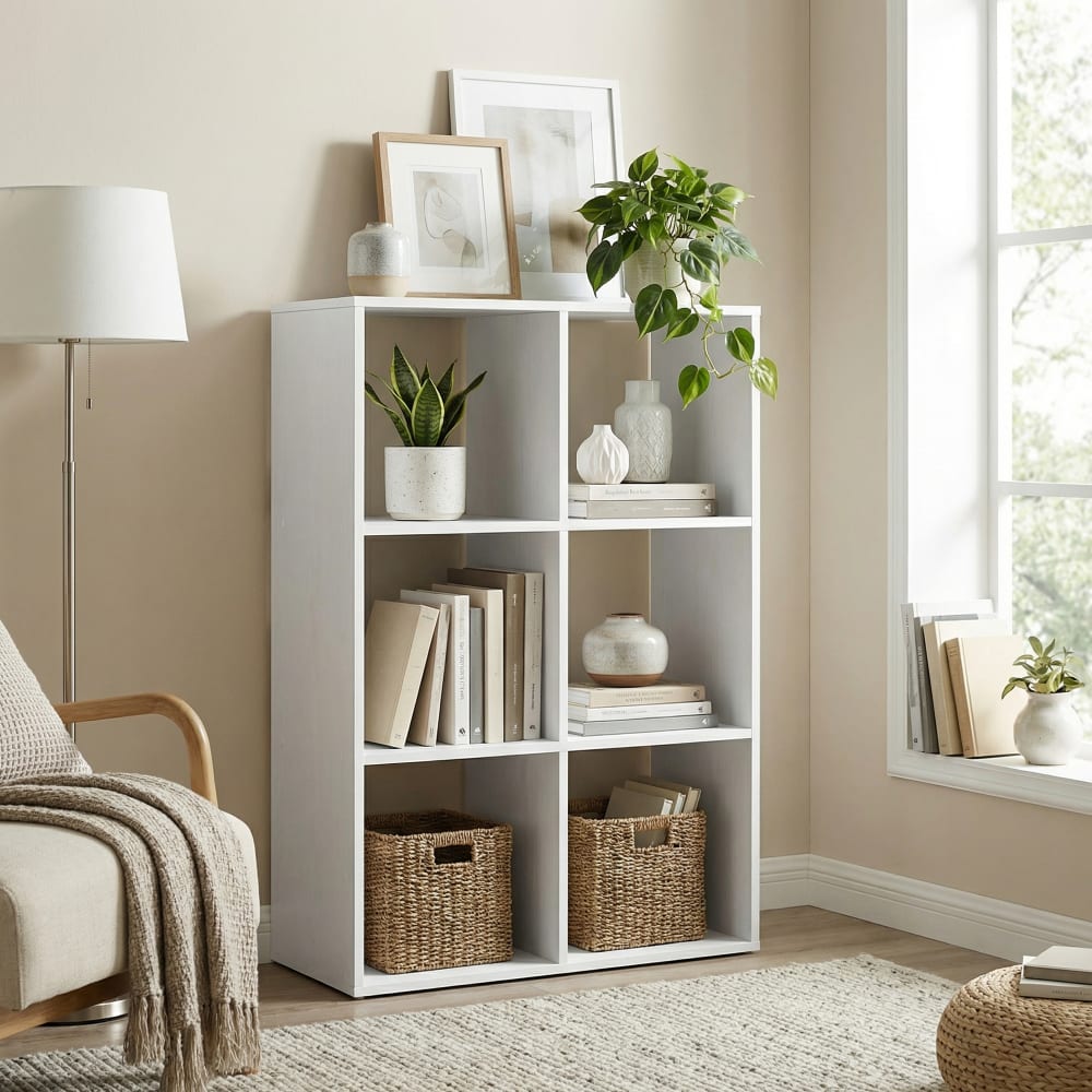 VASAGLE Étagère de rangement à 3 niveaux bibliothèque ouverte bois blanc Blanc 66x98x30cm
