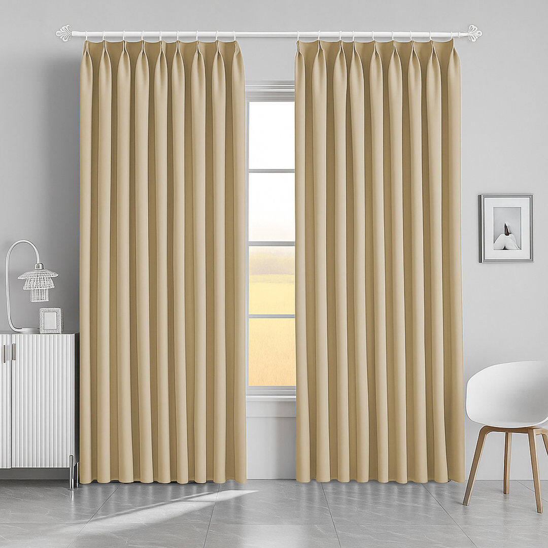 Aspire Homeware Hotel Style Polyester Room Darkening Pencil Pleat Curtain Pair for Luxury Bedroom Decor Cream 228cm Width x 228cm Drop