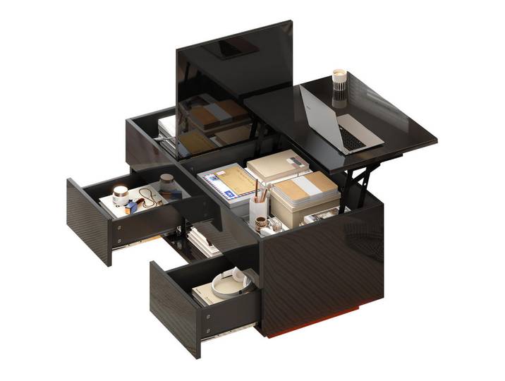 Modfu Couchtisch aus Spanplatte 100x45x43 cm in Schwarz mit LED & Höhenverstellung, 45x43x100 cm, Wohnzimmer, Wohnzimmertische, Couchtische