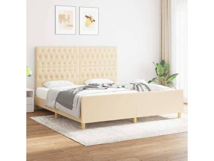 LPERTGFHU Bettgestell 180x200 cm Stoff Kopfteil Creme Höhenverstellbar, Robuste Lärchenholz-Konstruktion, Atmungsaktiv