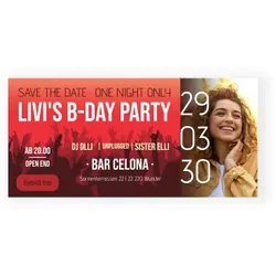 Geburtstagskarten Einladungen in Rot im Design "Konzert Ticket" - Musterkarte