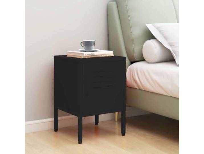 HEFZGDB Nachttisch Schwarz 35x35x51 cm Stahl mit 1 Regalboden und 1 Schloss – Moderner Beistelltisch mit Nivellierern für Stauraum Organisation