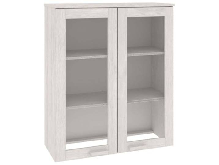 PUGYNBK HAMAR Sideboard Kiefer massiv, Weiß, 85 x 35 x 100 cm 3 Regale, Glastüren, staubfrei, zusätzlicher Stauraum für Dekoration