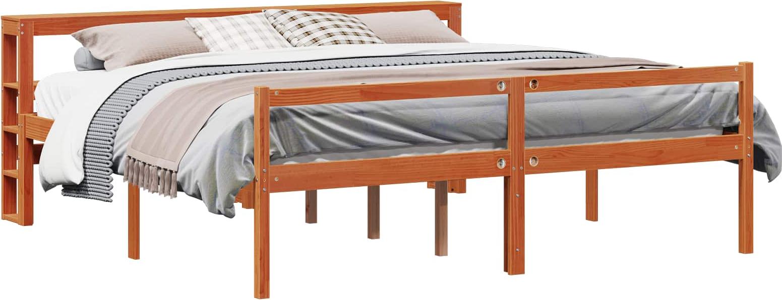 Bettrahmen mit Kopfteil 2 pcs Wachsbraun Massivholz Kiefer