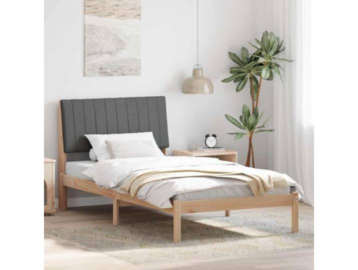 YNGBHFNOP Massives Kiefernholz gepolstertes Kopfteil 100 x 200 cm Braun Bettgestell mit gepolstertem Kopfteil Braun 100x200 cm Massives Kiefernholz Stabil belastbar bis 100 kg Einzelbett