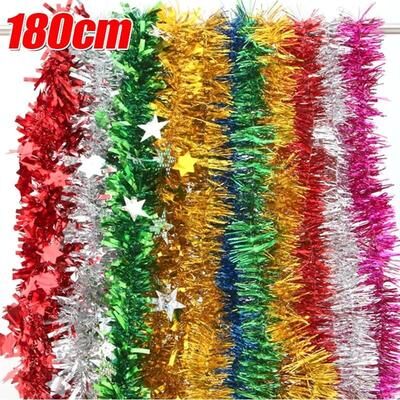 Uplifted Finds 1.8M Christmas Tinsel Ribbon Garland   Premium Star Ornamented PVC Hanging Decor For Home & Wedding Infrastructure a silver 3 Pcs