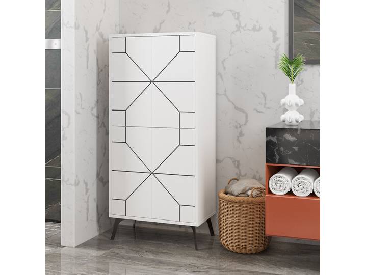 Skye Decor, Dune - White, Mehrzweckschrank, 100 % MELAMINBESCHICHTETE SPANPLATTEN, Weiß, 62,6 x 35,6 x 136 cm