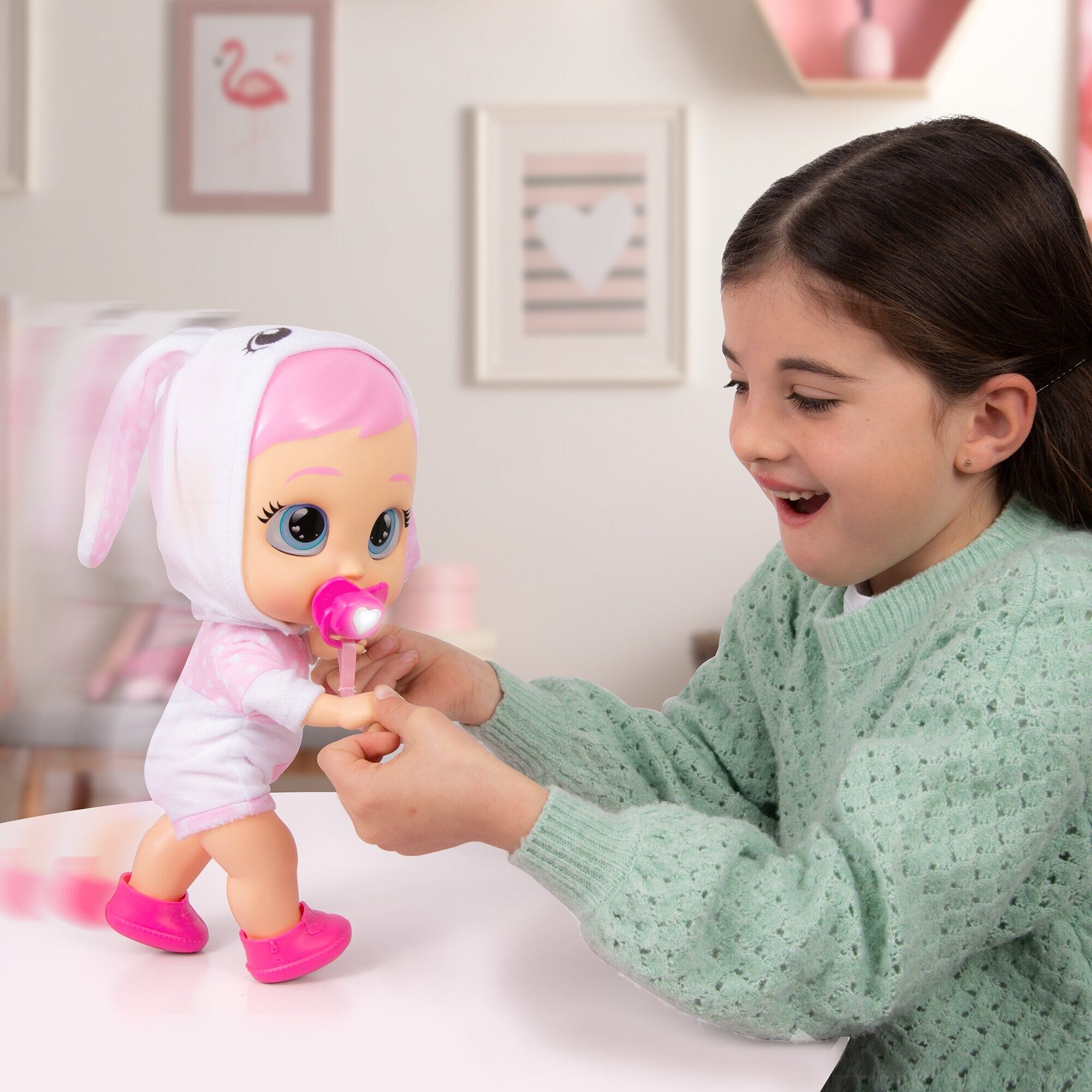 IMC Toys Cry Babies My First Steps Coney Walking Baby Doll for Toddlers - Interactive Play - Pink and White Bunny Outfit - 0-3 Years