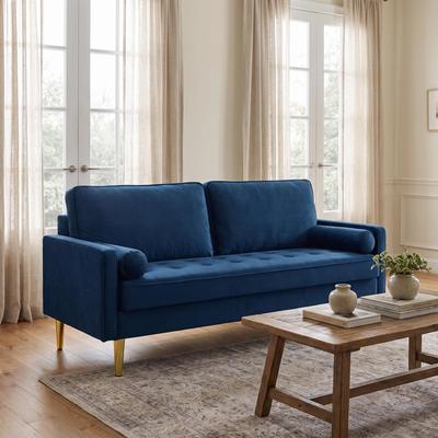 "GDFStudio - Minimalist 65"" Velvet Loveseat with Metal Legs"