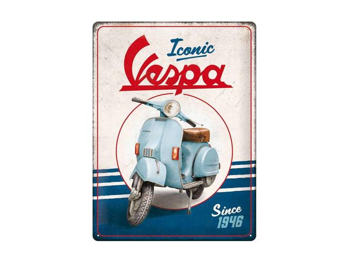 Metallschild Nostalgic Art Iconic Vespa since1946 30 x 40 cm, Metall , bunt (blau, rot, weiß), B:30cm H:40cm, Schilder, Metallschild