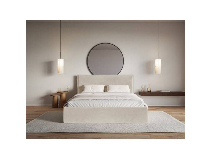 Lit tapissé - SOFTIE SLIM - 200×200 - velours - beige