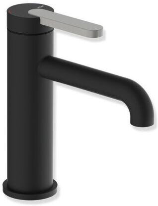 Hewi AQ477 Einhebel-Waschtischarmatur AQ1.12M1136095 ohne Ablaufgarnitur, pulverbeschichtet, Schwarz tiefmatt, farbiger Griff felsgrau