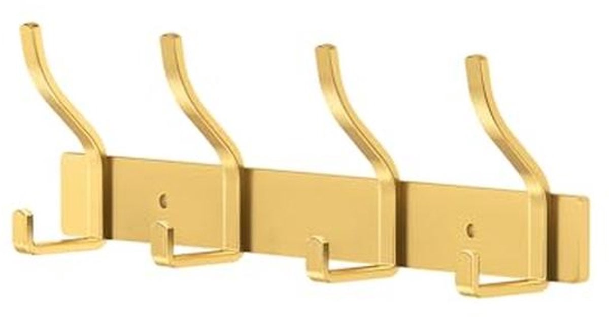 Gouden wandkapstok met 4 haken van roestvrij staal voor kleding en accessoires