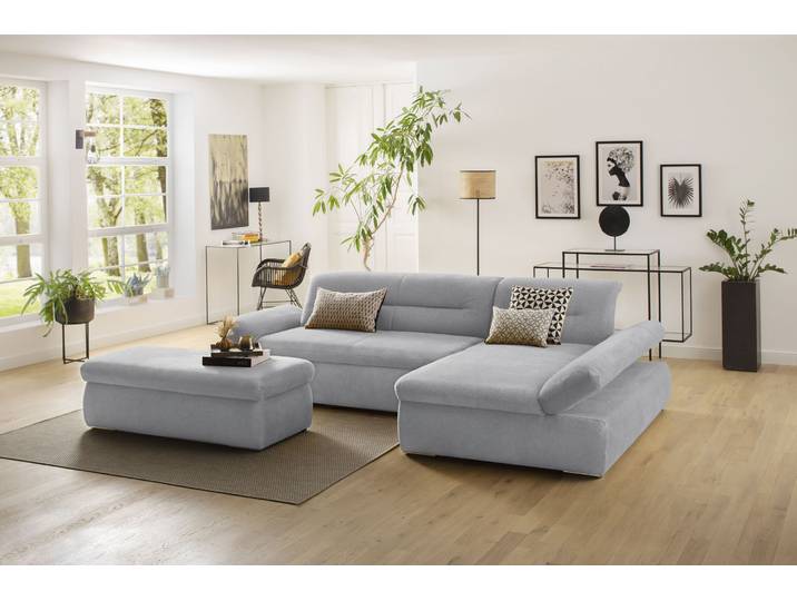 Ecksofa, Strukturstoff, Hellgrau 300×172×80 cm, Longchair Rechts, Klassisch-Modern, Inosign