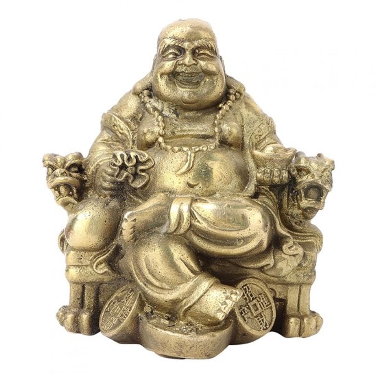 Lachende Maitreya Boeddha Beeld van Messing, Hoogte: 7,5 cm