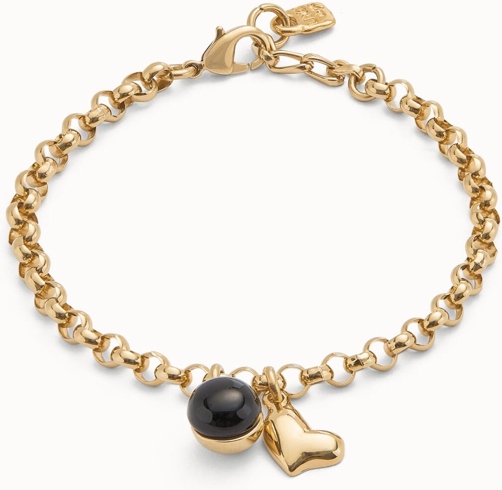 UNOde50 Pulsera cadena bañadas en oro 18k con charm corazón Negro M