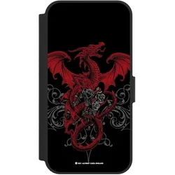 Nivocase Klapphülle für Apple iPhone 16e Handyhülle aus Kunst Leder NIVOflip schwarz Drache Gothic Rot (Apple iPhone 16e), Smartphone Hülle, Schwarz, Rot