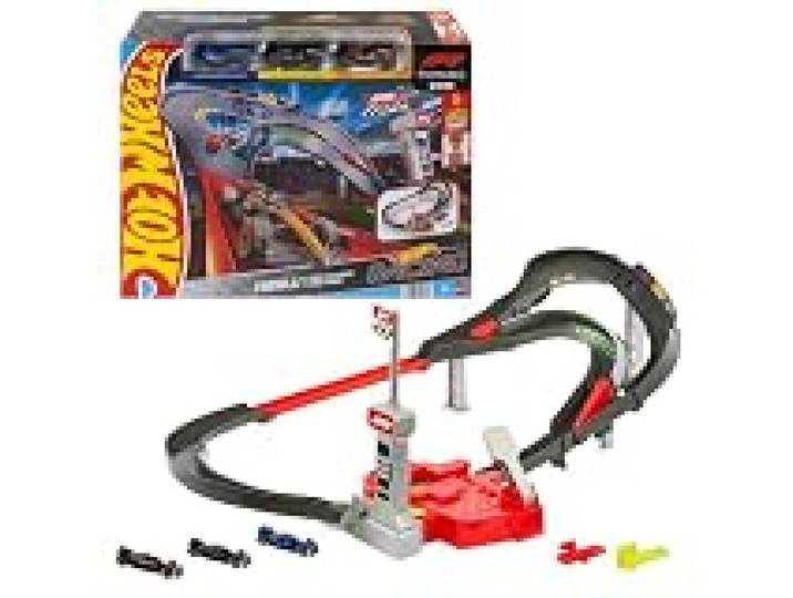Hot Wheels Coffret Circuit Course F1, coffret circuit de course avec véhicules McLaren Formula 1 Team, Oracle Red Bull Racing et Atlassian Williams Racing à l’échelle 1/64, JNN32