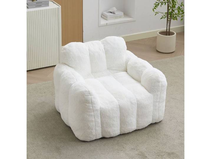 VUENOR fauteuil pouf adulte blanc 105 x 90 x 75 cm – tissu peluche sans montage 1 place