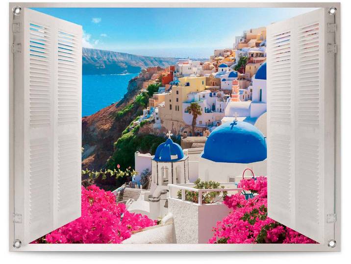 Poster REINDERS Santorini , blau (farbe bild(er): blau), B:80cm H:60cm T:0,1cm, Leinwand, Bilder, Poster