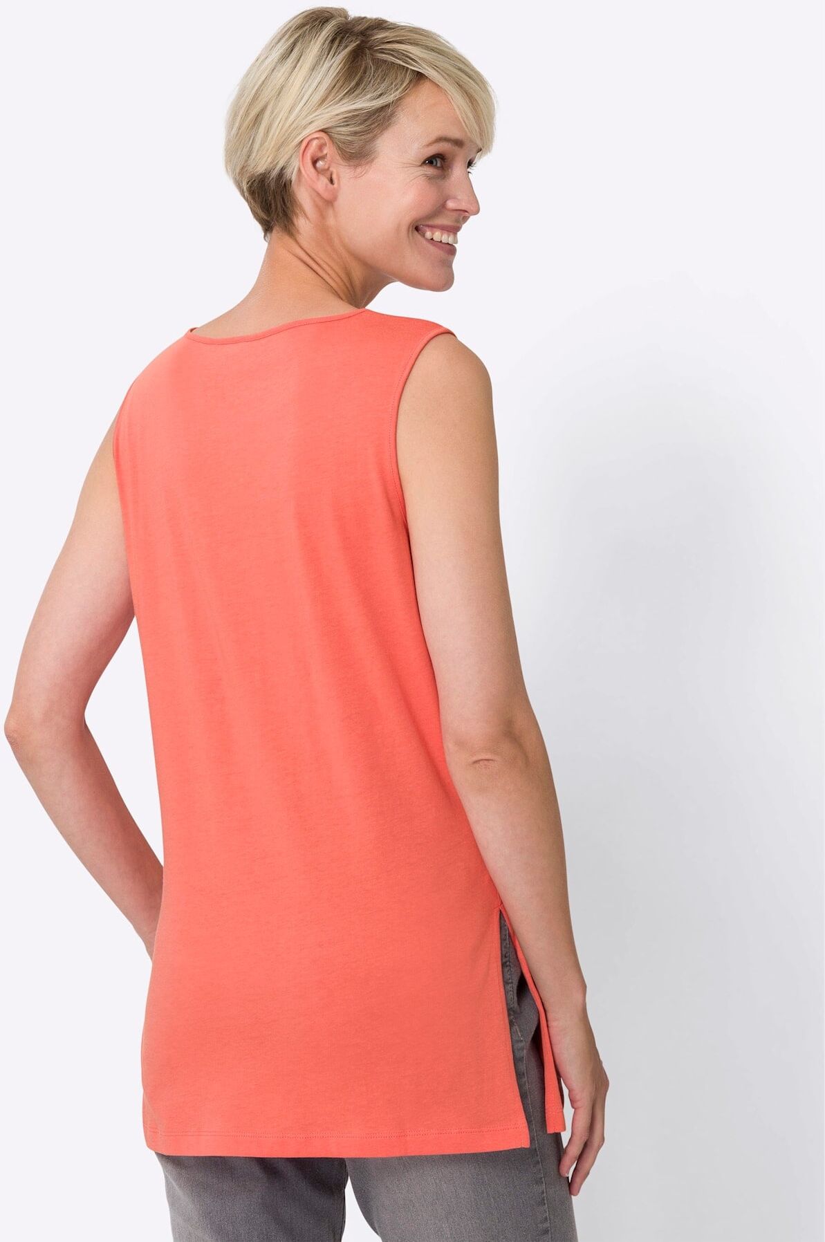 Longtop CLASSIC BASICS, Damen, Gr. 44, orange (koralle), 100% Baumwolle, unifarben, Rundhals, Tops Longtop koralle 44