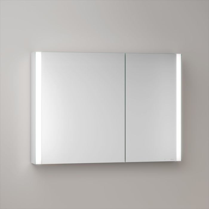 KEUCO Somaris Spiegelschrank mit Beleuchtung 14503002200 100 x 71 x 12,7 cm, verspiegelt, 2 Türen, Wandvorbau, asymmetrisch