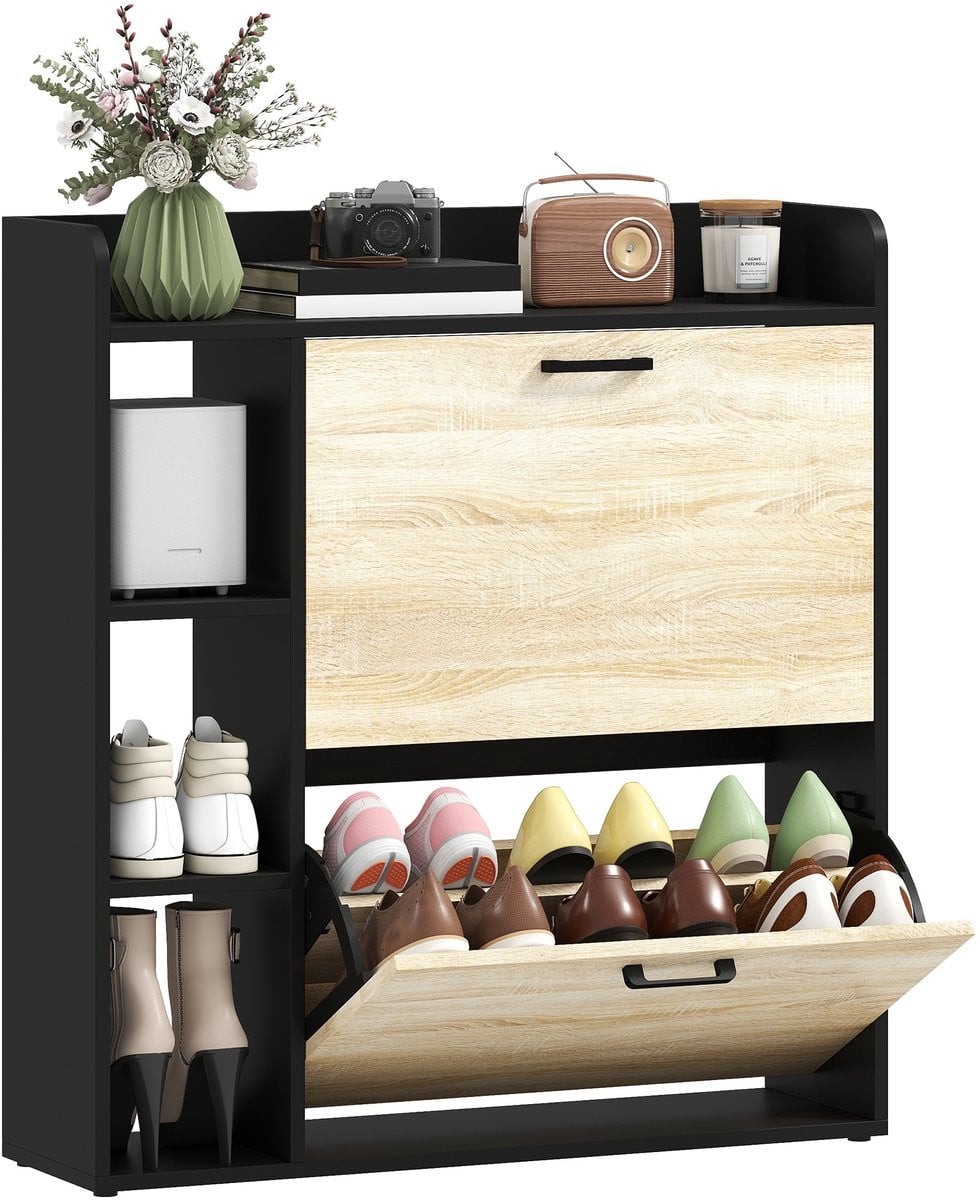 HOMCOM neerklapbare schoenenkast in zwart hout-effect, B: 83 cm, D: 24 cm, H: 90,5 cm