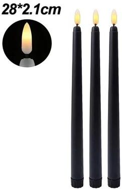 Uplifted Finds Battery Operated LED Flameless Taper Candles Electric Flickering Long Candlesticks For Weddings And Home Decor style C Black 3 Pcs