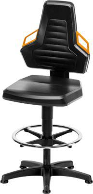 Arbeitsdrehstuhl, Gleiter + Fußring, PU-Schaum schwarz, Griffe orange